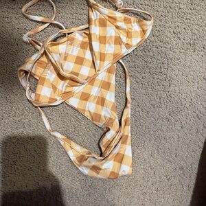 Checked Gingham Tie-Side Bikini Top and Bottom - Yellow/White